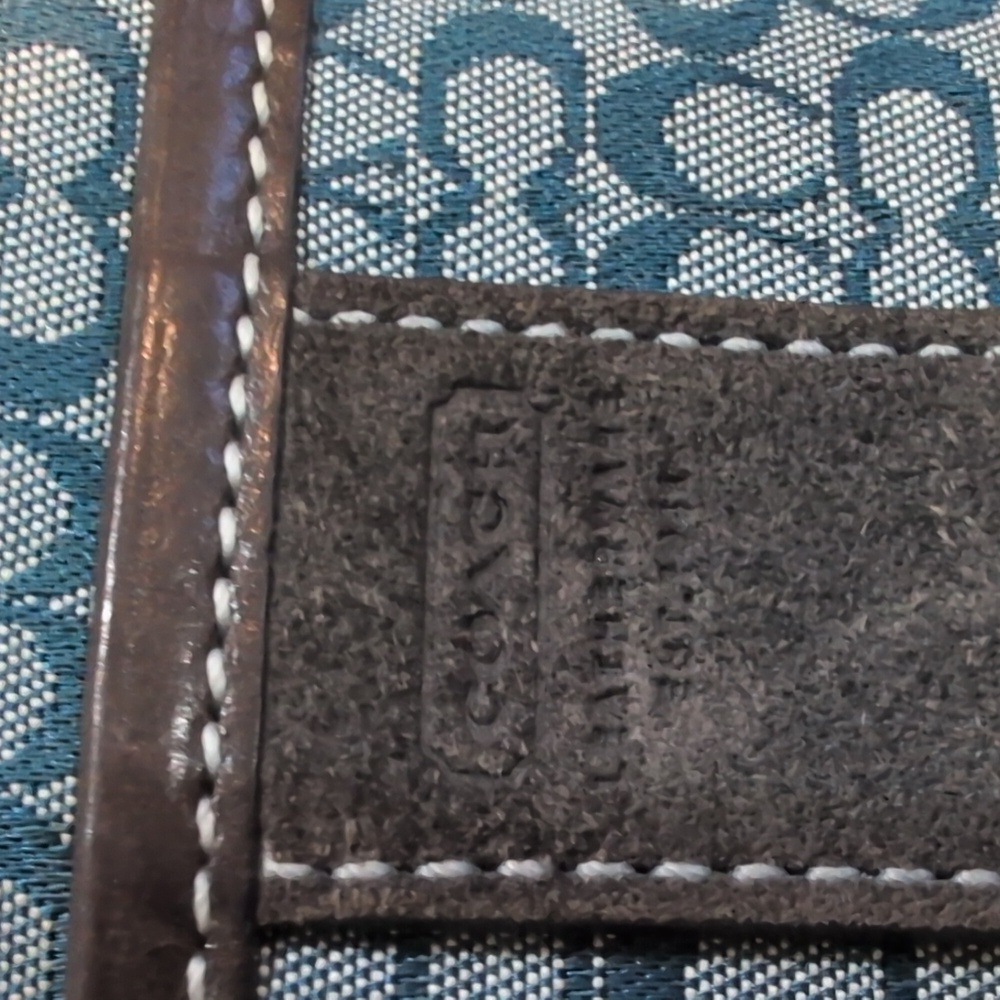 Vintage Coach  blue/Teal  Sig C Canvas With Gray Suede And Black Leather Trim - - Picture 16 of 16